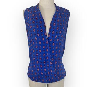 Zara blue red crossover top, Ladies medium sleeveless hi low surplice blouse